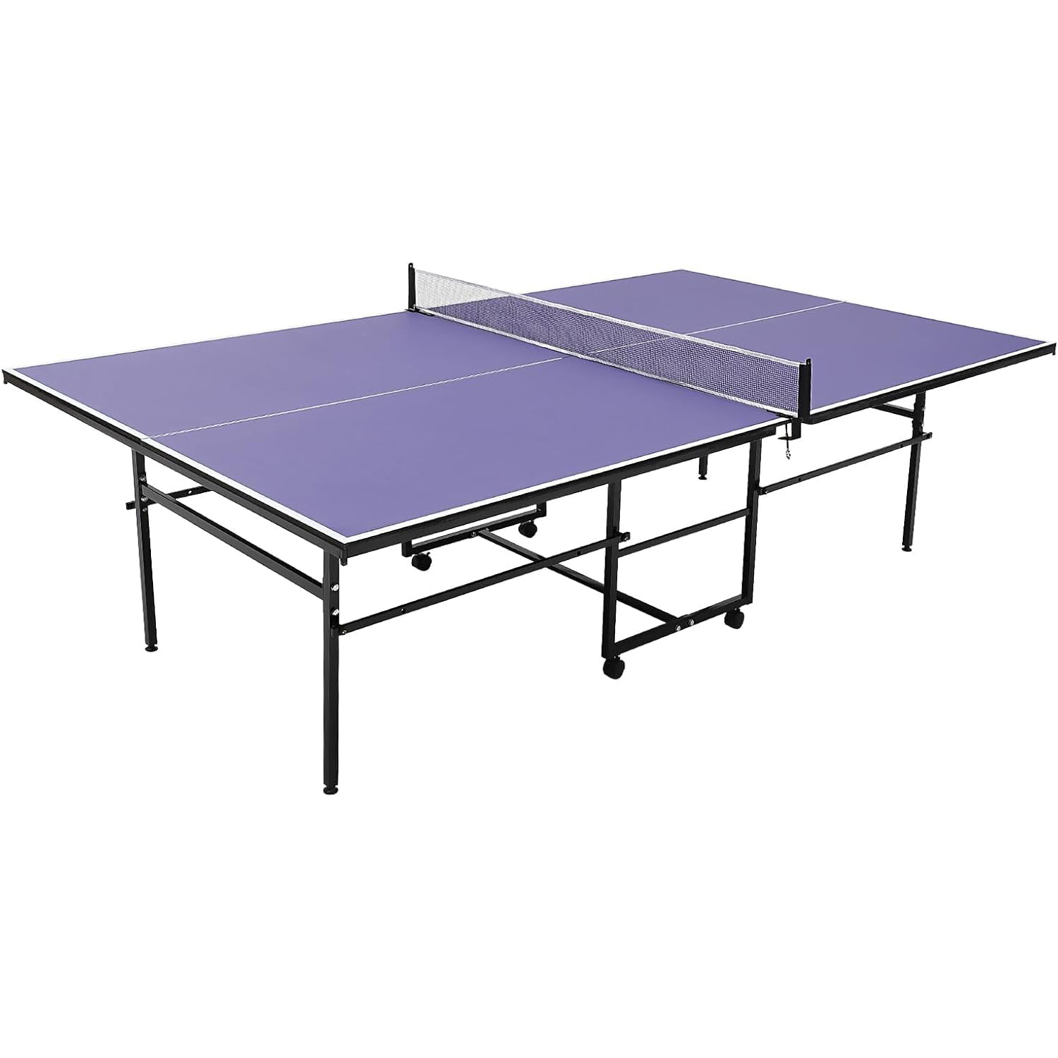Table Tennis Olympics - 8フィートのポータブル卓球台、大人とティーン向けのプロ仕様ゲーム | 折りたたみ式屋内外兼用卓球セット（ネット、ラケット2本、ボール3個付き）- 簡単組み立て、シングルプレイヤー対応